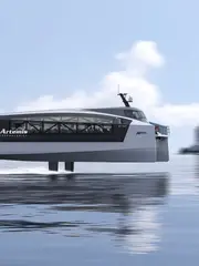 Electric foiling technology enabling vessels to rise above the water surface, reducing drag and improving energy efficiency.