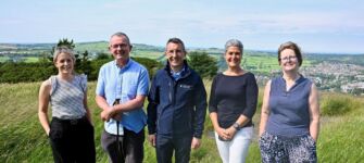 DAERA Minister pictured with Claire Andrews NIEA, Dawson Stelfox MBE Outscape Chairperson, Caro-lynne Ferris Outscape Executive Director and Maia Taylor NIEA.
