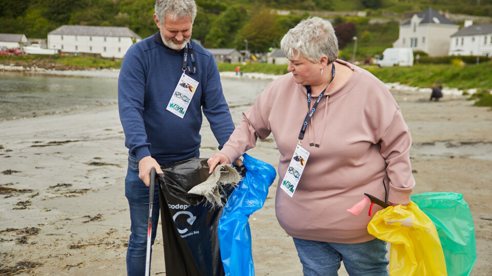 Marine litter collection reprocessed into new filaments and materials at the Polymer Processing Research Centre, Queen’s University Belfast.