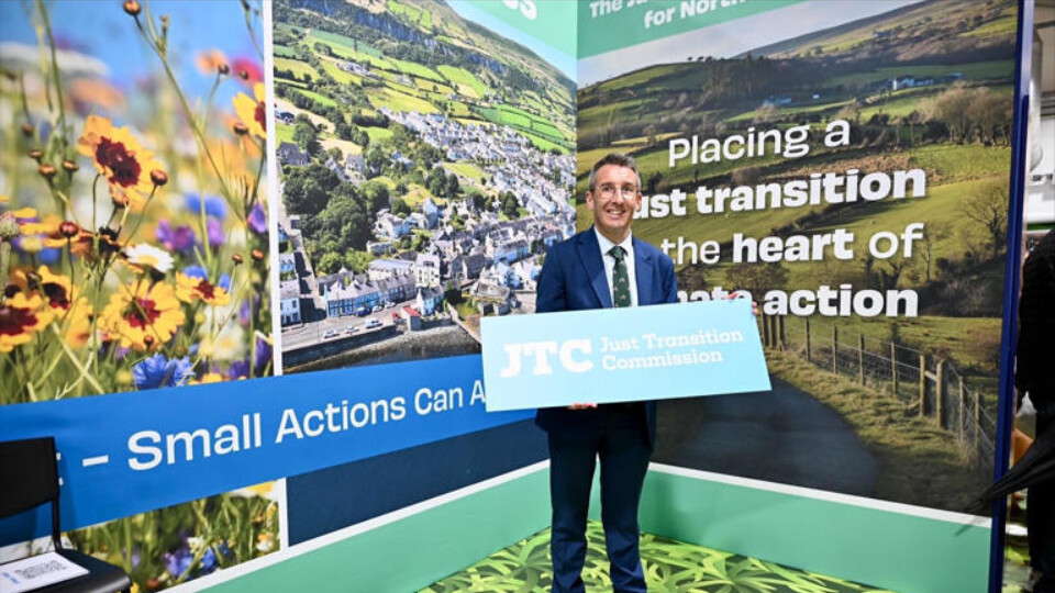 DAERA Minister Andrew Muir is pictured at the Just Transition Commission stand at this year's Balmoral Show.