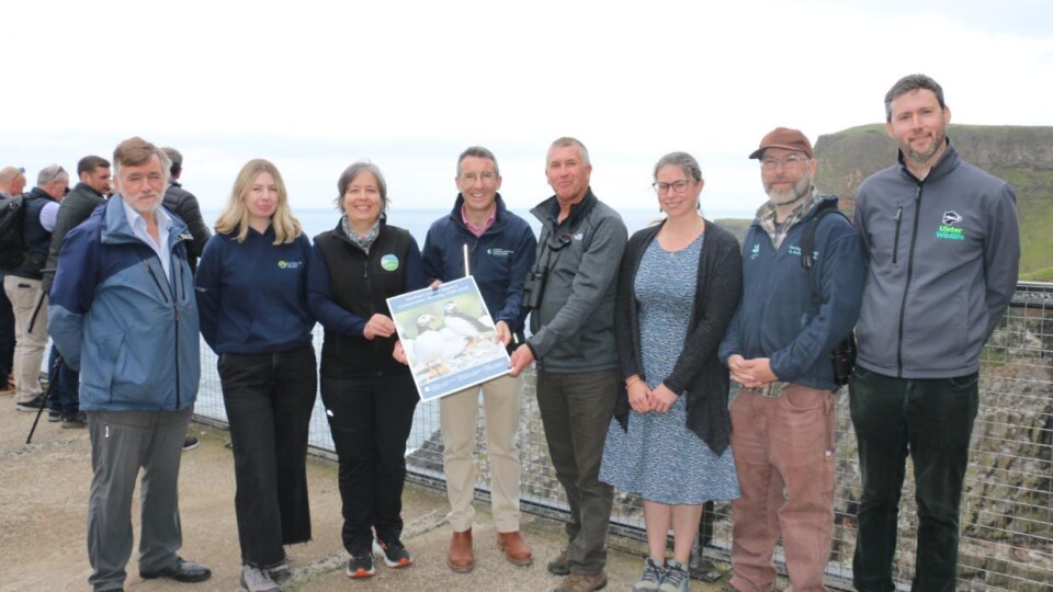DAERA Minister Andrew Muir launches the Northern Ireland Seabird Conservation Strategy with partners at RSPB West Light Seabird Centre on Rathlin Island.