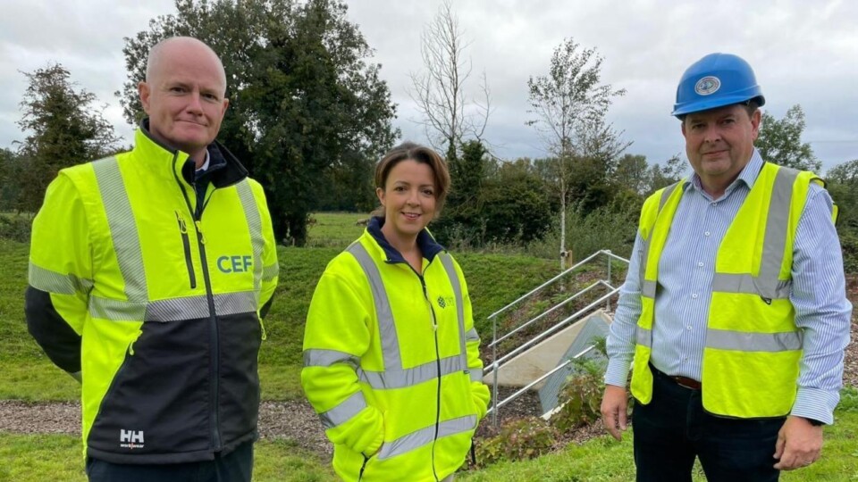 Mark Spence, Chief Executive, The Construction Employers Federation, Infrastructure Minister Liz Kimmins and David Magee, Building Director, Antrim Construction (developer of the Belmont Hall scheme)